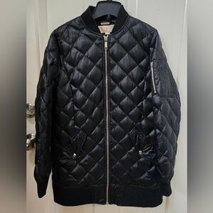 Michael Kors Women Black Quilted Bomber Jacket Size M-EUC